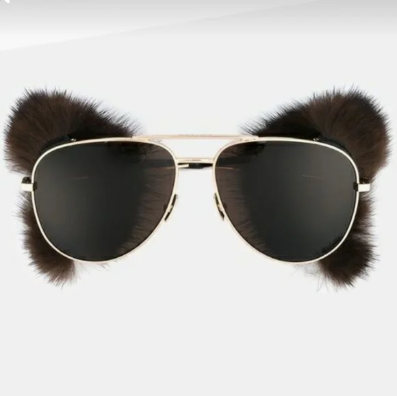 Saint Lauren Gold Mink Fur Classic 11 Shields Sunglasses - Picture 5 of 15